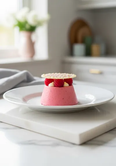 Raspberry Bavarois with White Chocolate Crisp