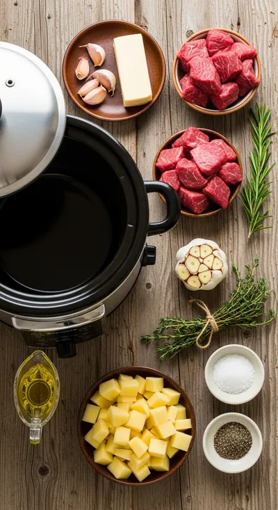 Slow Cooker Garlic Butter Beef Bites with Potatoes - cooking process