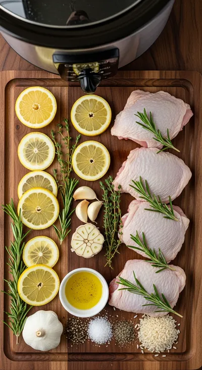 Slow Cooker Lemon Herb Chicken and Rice - ingredients preparation